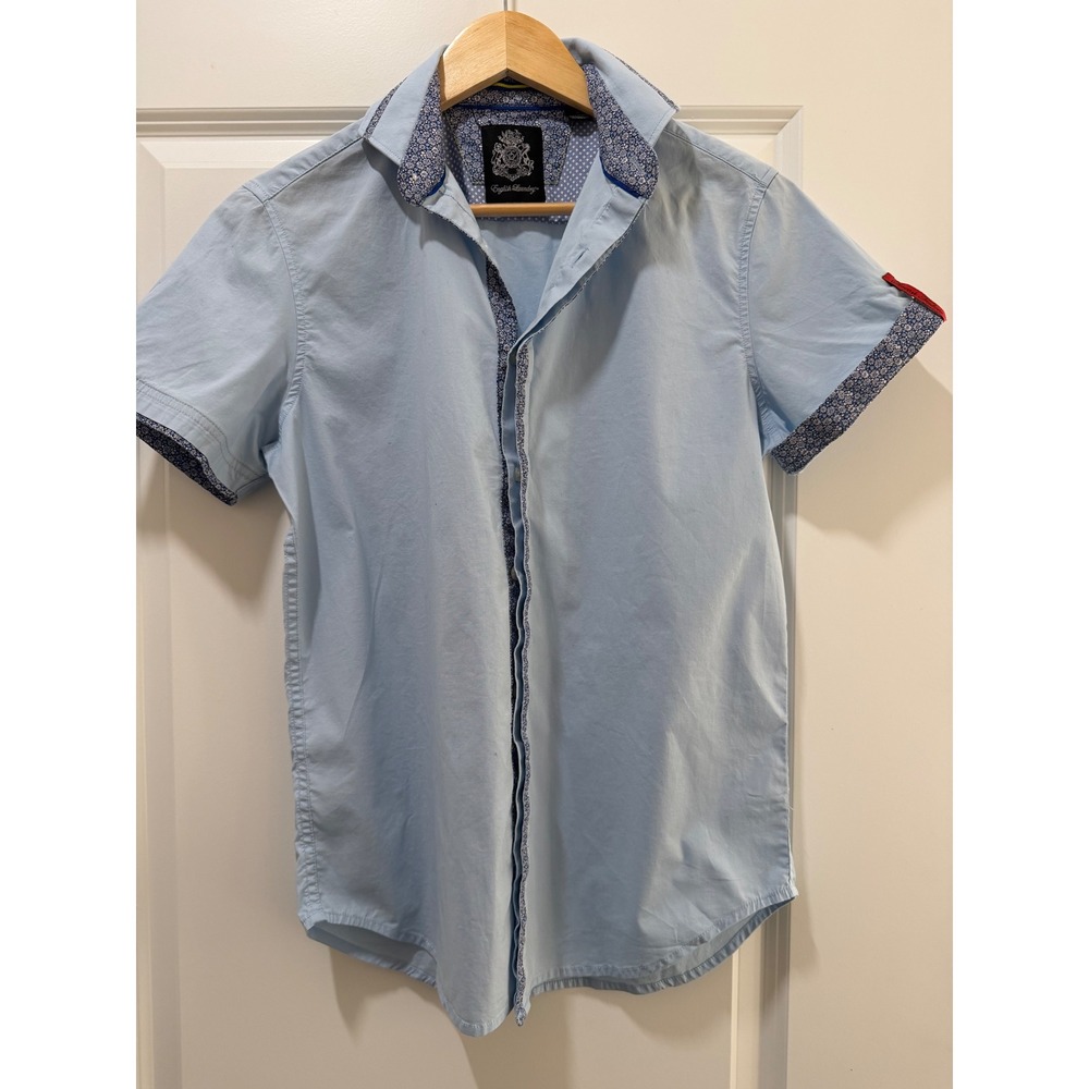 English Laundry Button Down Mens S Stretch Floral Trim Light Blue Excellent